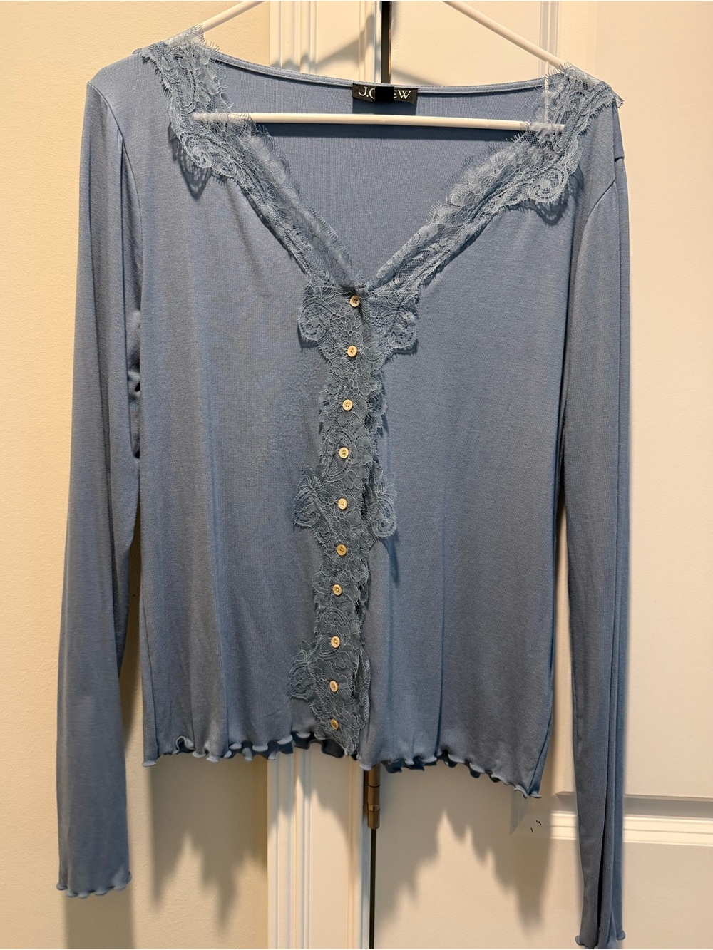 J. Crew Light Blue Lace-Trim Button Front Top